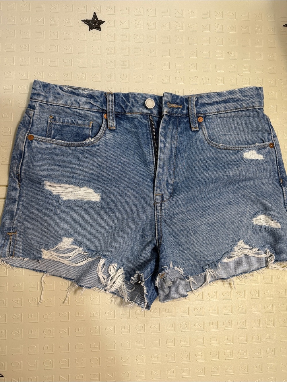 Blank NYC Distressed Blue Denim Jean Shorts